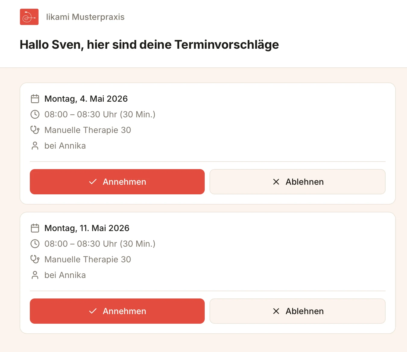 Terminvorschläge — Einladung mit offenen Vorschlägen