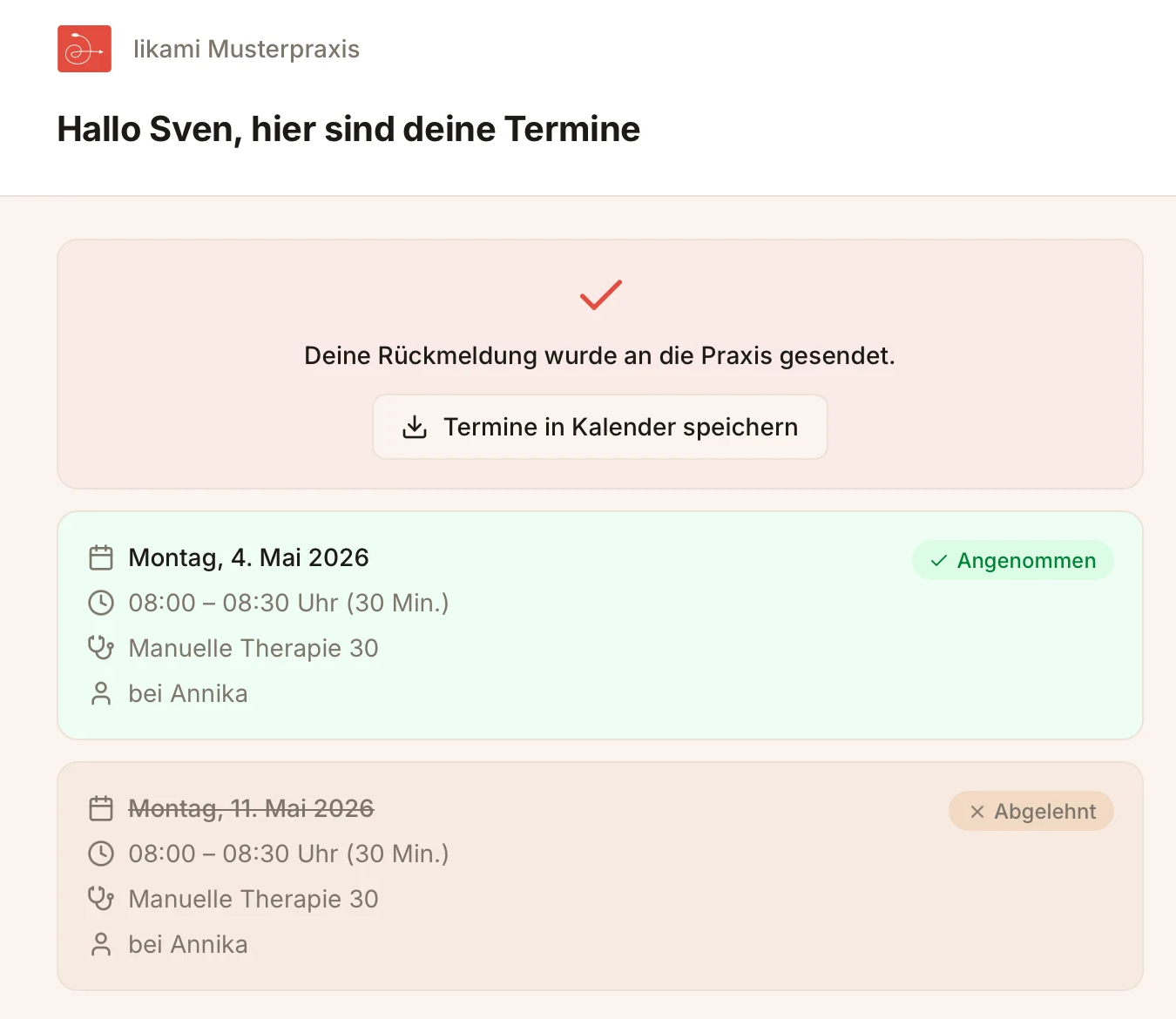 Terminvorschläge — Rückmeldung gesendet
